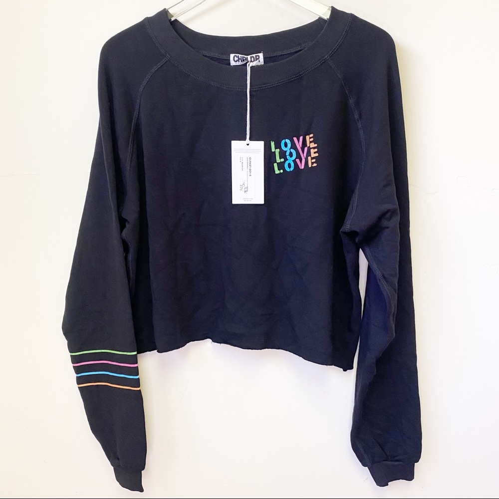 CHRLDR Black Cropped Sweatshirt with Multicolor 'LOVE' Embroidery